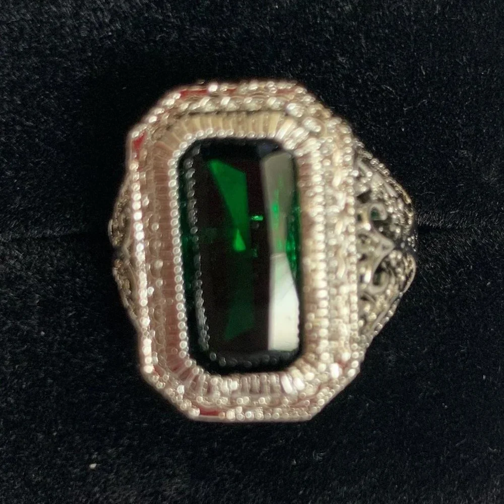 Fashion Silver Green Crystal Ring